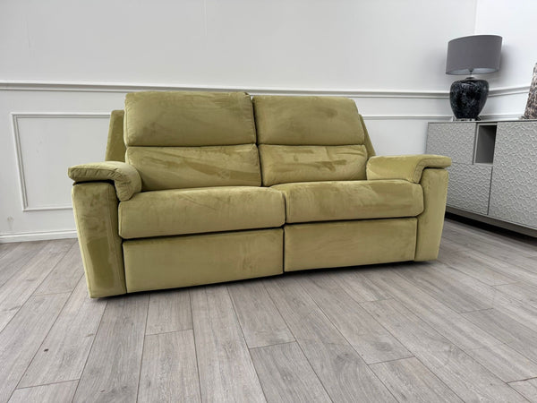 G Plan Thornbury 3 Seater Sofa Olive Velvet Power Recliner & Headrest & Lumbar