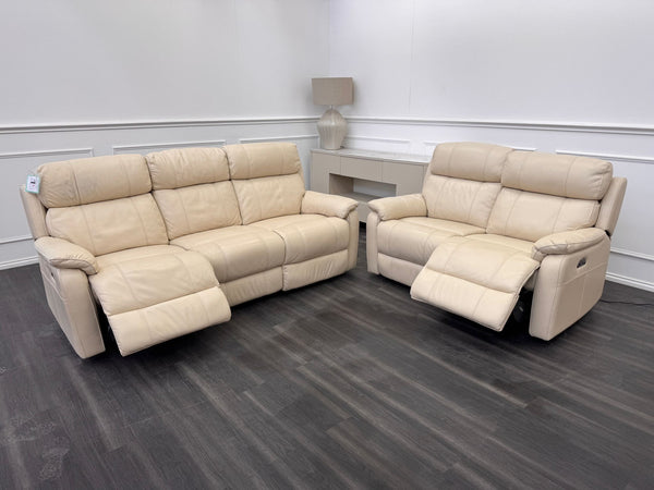 Komodo Relax Station 3 & 2 Seater Cream Leather Power Recliner Headrest Sofa Set