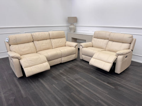 Komodo Relax Station 3 & 2 Seater Cream Leather Power Recliner Headrest Sofa Set