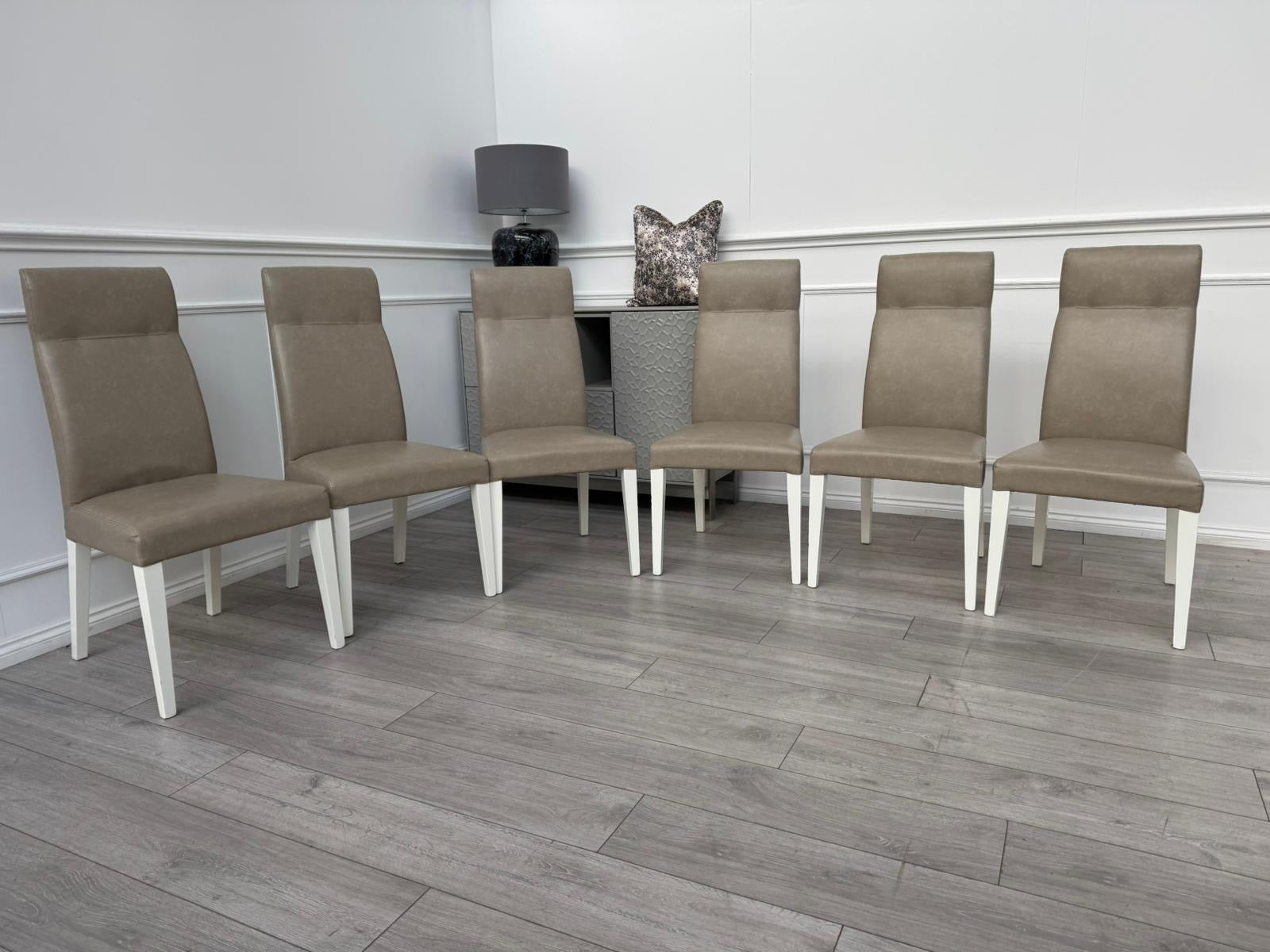 ALF Fascina Set of 6 Faux Leather Dining Chairs Taupe/ Cream RRP £3,447