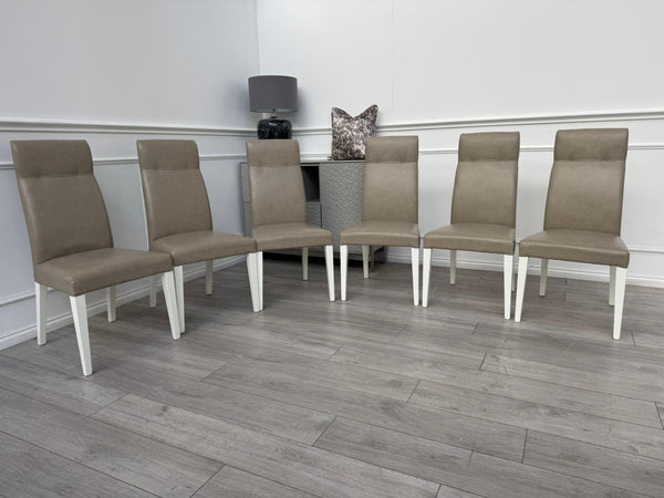 ALF Fascina Set of 6 Faux Leather Dining Chairs Taupe/ Cream RRP £3,447