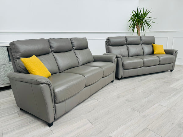 Piccolo Sleet Grey 3+3 Seater Sofa Set Static Genuine Leather