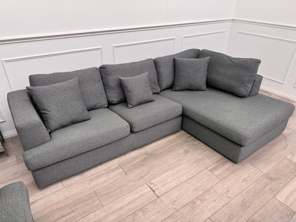 Grey Fabric Corner Sofa And Armchair Sofa Set