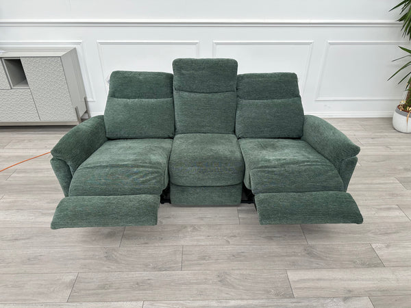 FURNITURE VILLAGE Piccolo Moss Green Fabric Power Recliner 3 Seater Sofa