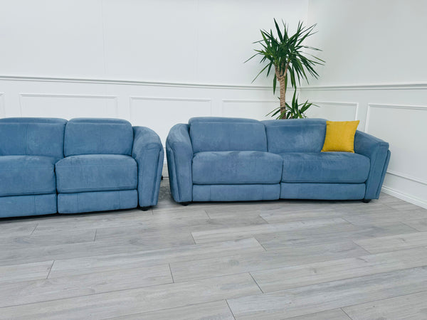 Blue Microfibre 3+2+1 Seater Sofas Suite All Power Recliners