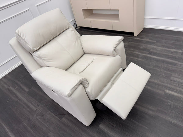 G Plan Harper Off White/ Chalk Leather Power Recliner Armchair Headrest & Lumbar