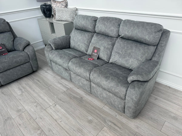 Kingsbury Grey Velour Static 3 Seater Sofa + Power Recliner Armchair