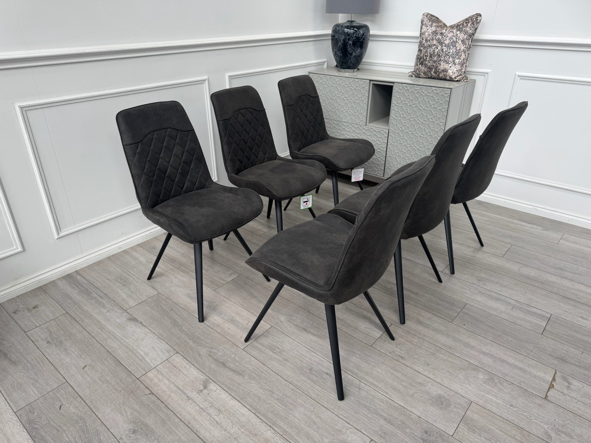 Warrior Charcoal Grey Faux Leather Set Of 6 Dining Chairs