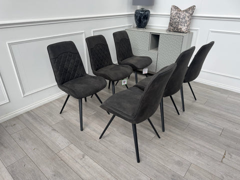 Warrior Charcoal Grey Faux Leather Set Of 6 Dining Chairs