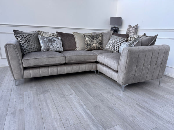 Cherished Corner Sofa In Grey Velvet Fabric