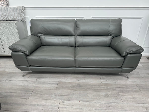 Salvador 3 Seater Sofa + Swivel Chair Set in Grey Leather