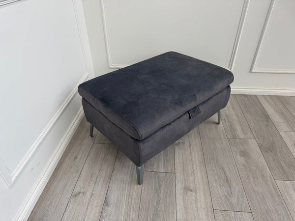 Furniture Village DAYTONA / JUDE Charcoal Grey Velvet Large Storage Footstool