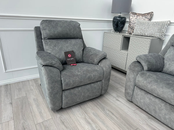 Kingsbury Grey Velour Static 3 Seater Sofa + Power Recliner Armchair