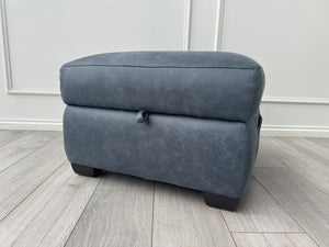 Furniture Village Blue/Navy Microfibre Storage Footstool LINK CONTEMPO OPTIMUS