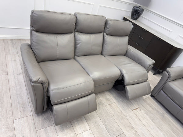 Piccolo Grey Leather 3 & 2 Seater Power Recliner Sofa Set