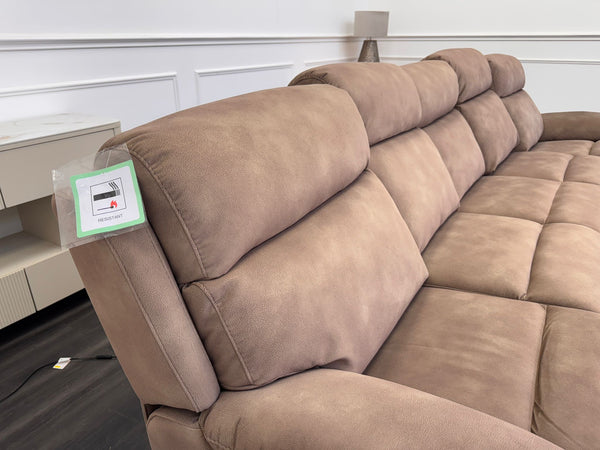 Moreno Light Brown Tan Fabric 5 Seater Sofa Power Recliner
