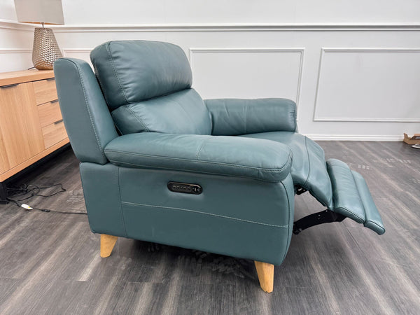 Missouri Lake Green Leather Power Recliner Fabric Armchair