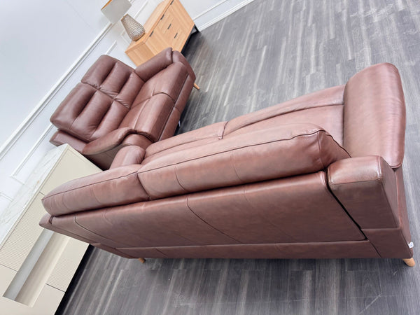 Lazyboy Stafford Brown Leather 3 & 2 Static Sofa Set