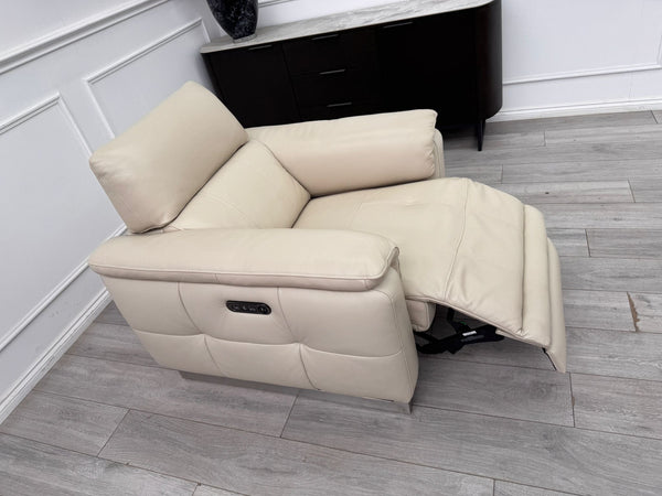 Moet Cream Leather Power Recliner Headrest Armchair