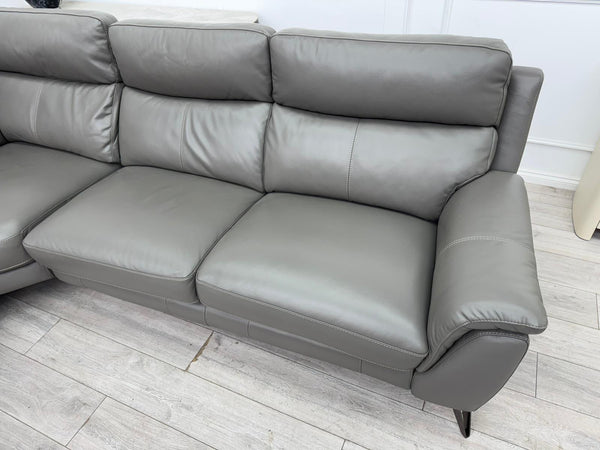 Contempo Grey Leather Static Corner Sofa Set