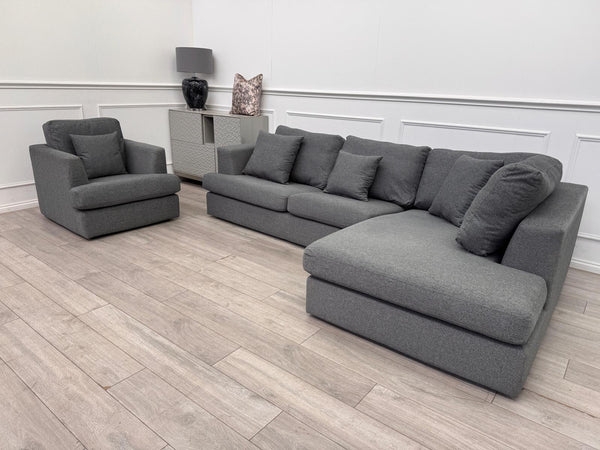 Grey Fabric Corner Sofa And Armchair Sofa Set