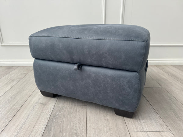 Furniture Village Blue/Navy Microfibre Storage Footstool LINK CONTEMPO OPTIMUS