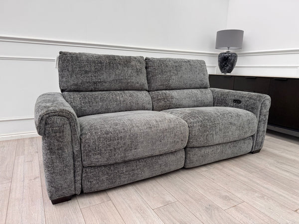 Nixon 3 Seater Grey Cross weave Fabric Power Recliner