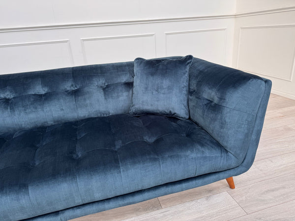 FURNITURE VILLAGE Rene Airforce Blue Velvet Large 3 Seater Sofa