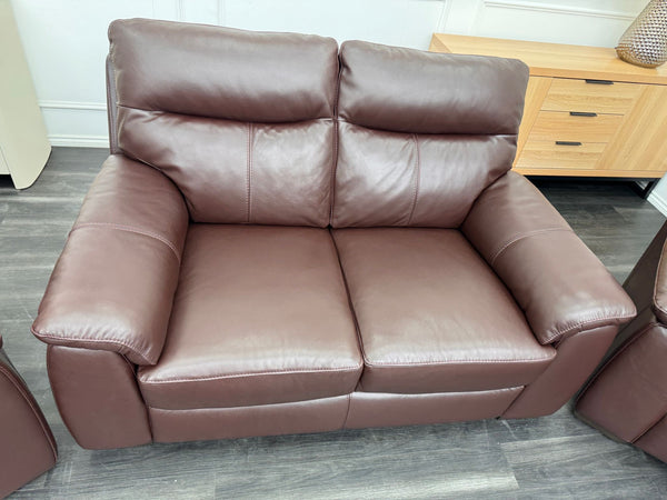 Brown Leather 3 & 2 Seater & Armchair Static Sofa Set