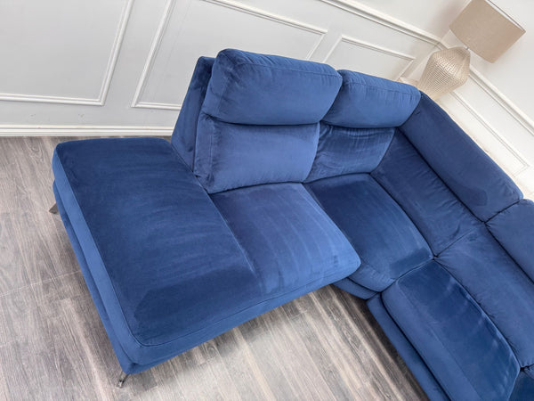 Contempo Navy Blue Fabric Chaise End Power Recliner Corner Sofa