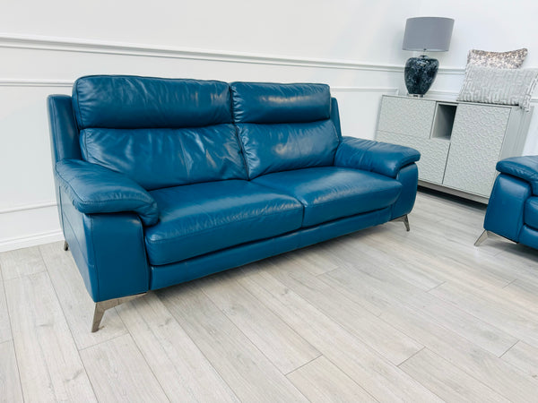 Missouri Navy Blue Leather Static 3 Seater Sofa
