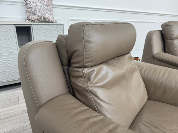 Nicoletti Lucano Dark Taupe 2 Seater Leather Sofa Set 2x Power Recliner Armchair