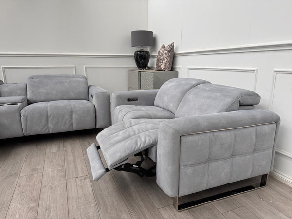 Marvella 2.5 + 2 Seater Sofa Set Flecked Silver Fabric Power Recliner