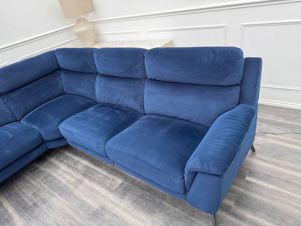 Contempo Navy Blue Fabric Chaise End Power Recliner Corner Sofa