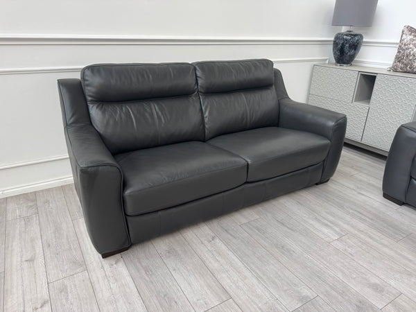 FURNITURE VILLAGE Dark Grey Genuine Leather Static 3 + 3 Seater Sofa Set