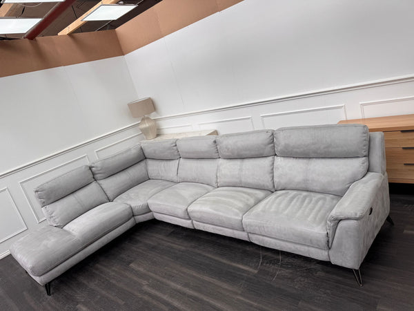 Contempo Grey Silver Saddle Fabric Chaise End Power Recliner Corner Sofa