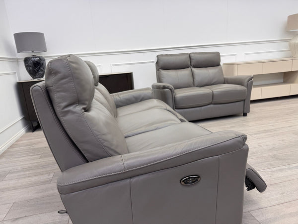 Piccolo Grey Leather 3 & 2 Seater Power Recliner Sofa Set