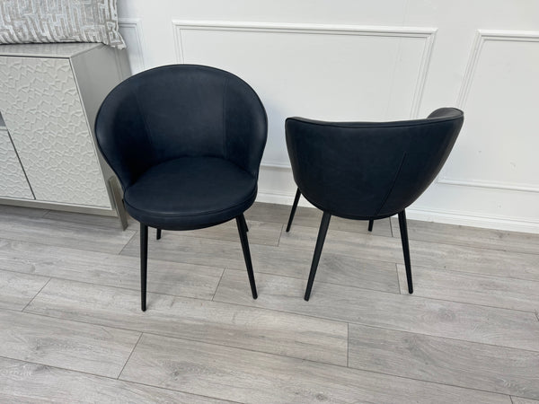 Hela Pair of 2 Navy Faux Leather Dining Chairs