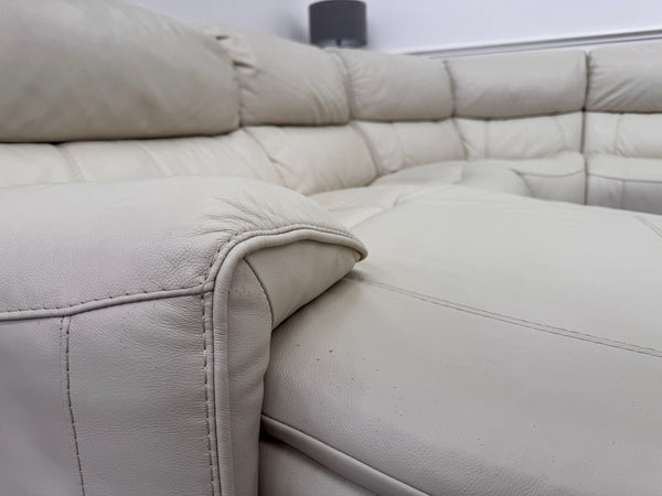 Link Large Cream Leather Corner Sofa Power Recliner