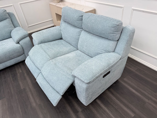 Starlight Light Blue Herringbone Fabric 3 & 2 Seater Power Recliner Sofa Set