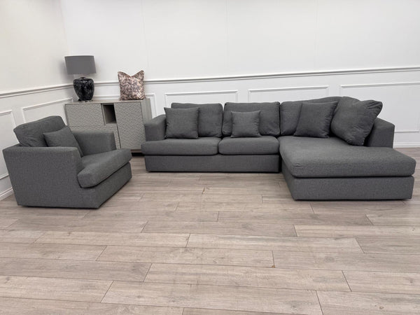Grey Fabric Corner Sofa And Armchair Sofa Set