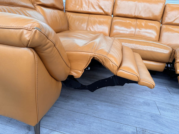 Galaxy Orange Tan Leather Corner Sofa Power Recliner/Headrests