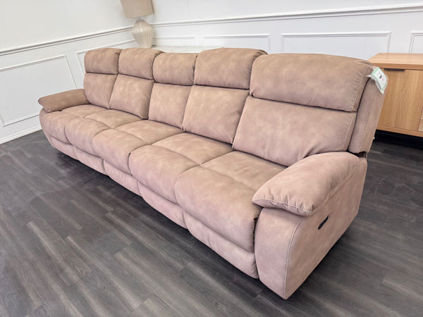 Moreno Light Brown Tan Fabric 5 Seater Sofa Power Recliner