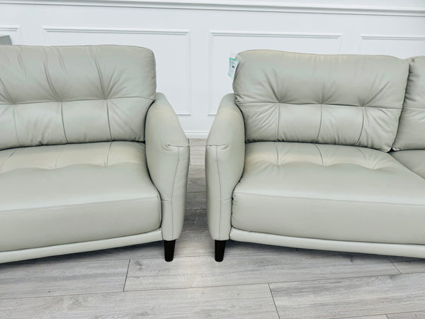 Uno 3+3 Seater Sofas Set in Light Grey Leather