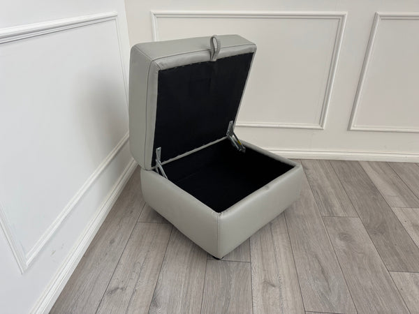 Furniture Village Light Grey Leather Storage Footstool