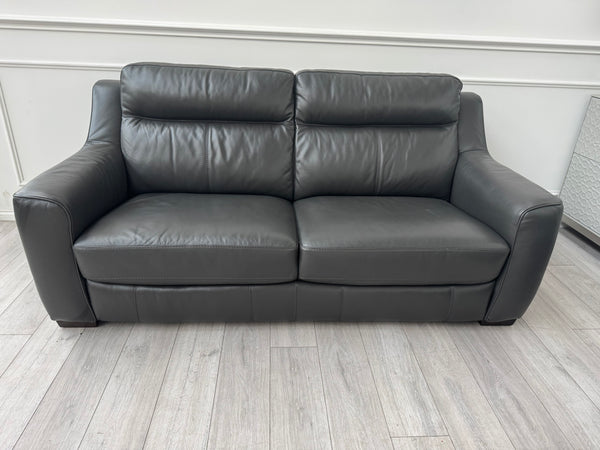 FURNITURE VILLAGE Dark Grey Genuine Leather Static 3 + 3 Seater Sofa Set