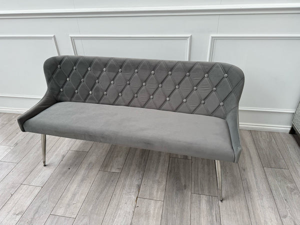 Donnie Grey Velvet Dining Bench