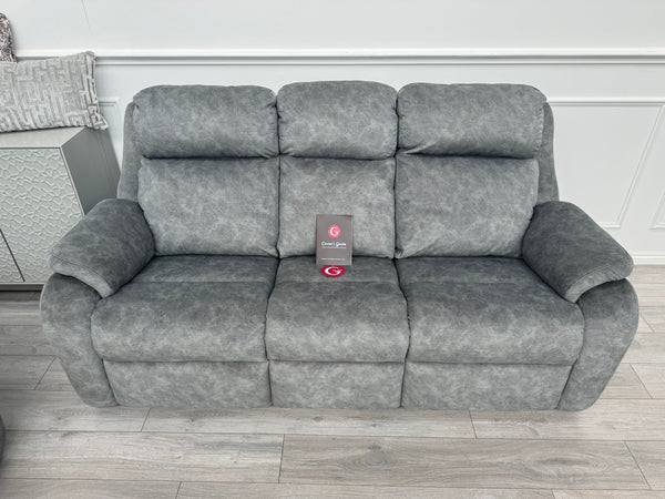 Kingsbury Grey Velour Static 3 Seater Sofa + Power Recliner Armchair