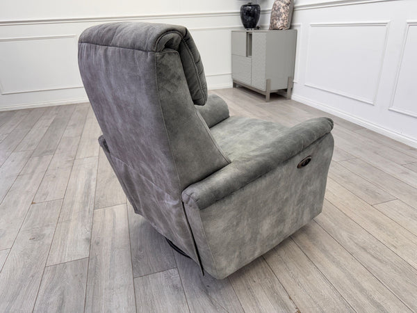 Furniture Village Rowen Grey Fabric Armchair Power Recliner+Swivel+Rocking