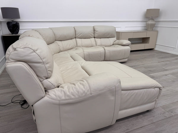 Link Large Cream Leather Corner Sofa Power Recliner